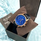 Bulova Classic Wilton Blue Dial Leather Men s 97b170 Chronograph Quartz Watch