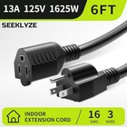 6ft Black Extension Cord 16 3 Indoor 3 Prong Power Cable 13a 125v Etl Listed
