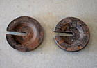 2 Antique Vintage Cast Iron Platform Scale Round Slotted Balance Beam Weight