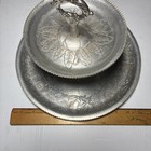 Vintage Aluminum 2 Tier Hammered Desert Tidbit Stand Floral Design Mid-century