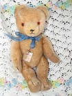 Vintage Honey Mohair Teddy Bear German Grisly Blue Neck Ribbon Rare Tags 12 