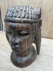 Antique Hand Carved African Tribal Man Ebony Wood Sculpture Statue Bust Figure