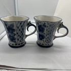 2 Vintage Gzhel Porcelain Blue White Cups Mugs Russian Hand Painted Flowers Net