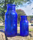 Vintage Lot Of 2 Cobalt Blue Bromo Seltzer Glass Bottles Medium And Small Size