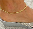 10k Yellow Gold 10  Solid Diamond Cut Rope Chain Anklet bracelet 2 Mm 2 2 Grams