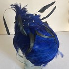 Royal Blue Feather Fascinator Hat Rhinestones Beaded Statement