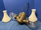 2 Arm Orig  Nickel Plated Metal Brass Angle Lamp Hanging Complete Dual Fixture