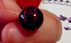Antique Black Glass Ball Button- W red Glittery Swirls  3926 