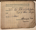 Allied Officers Club Membership Card Lt  Col  J p  Wilkinson 21y Prisoner Of War