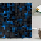 4 Pcs Blue Shower Curtain Set With Rugs  3d Cubes Modern Bathroom Set  Black    