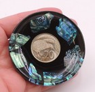 Vtg New Zealand Souvenir Abalone Paua Shell Kiwi Bird Coin Trinket Dish Coaster 