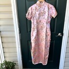 Vintage Pink Silk Cheongsam Qipao With Embroidered Dragons And Peacocks  Sz 6 