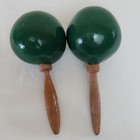 Hand Painted Mexican Wooden Maracas Pair Percussion Shakers