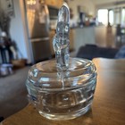 Vintage Jeannette Donkey Powder Jar Clear Glass Vanity Decor 5 25  Tall