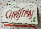 Vintage Unused Mcm Merry Christmas Candy Cane Greeting Card With Scalloped Edge