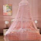 Ingzy Bed Canopy Star Light Princess Curtains Gold Stars Mosquito Net Twin Full