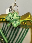 Vintage Blown Glass Irish Celtic Harp Ornament With Shamrock Dangle St Patty Day