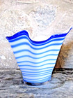 White cobalt Blue Swirl Handkerchief Art Glass Vase Made In Poland