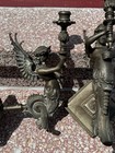 Unique Antique Pair Of Brass Winged Mermaid  Siren Sconce Candle Holders fixture