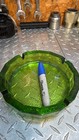 Vintage Large Avocado Green Textured Glass Ashtray Octagonal Mid Century