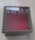 Vintage Brass Ormolu Glass Jewelry Casket Square Vanity
