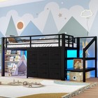 Twin Size Metal Loft Bed With Fabric Drawers shelves Storage Stairs Lights Black