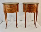 Pair Side Tables Louis Xv Style-marquetry Inlay-ormolu-brass Gallery-2 Drawers
