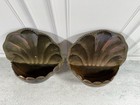 Vintage Brass Scallop Shell Wall Pocket Planters Pair Coastal Decor