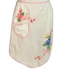 Vintage Crisp White   Pink Applique Floral Full Hostess Apron