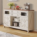Farmhouse Coffee Bar Cabinet Sideboard Buffet With 2 Drawers   Visual Grid Doors