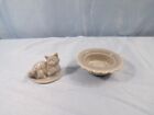 Mosser Dove Gray Glass Small Cat Kitten On The Nest Covered Salt Dip