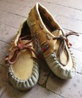 Vintage -handcrafted Tan Beaded Cowhide deerhide Suede Soft Leather Moccasins