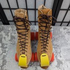 Vintage Riedell Suede Roller Skates Mens Tan Lace Up Toe Stops Red Wheels Sz 9