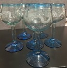 Turquoise Hand Blown Etched Signed Glasscocktail Glasses In Snake Motif-set Of 6