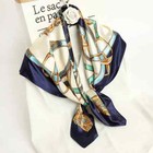 Luxury Printed Satin Square Silk Scarf For Women 35 Inch Hair Wrap Shawl Navy