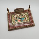 Vintage Persian Khatam Inlaid Wooden Peacock Double Pen Holder Desk Set