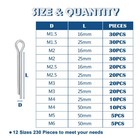 230pcs Stainless Steel Cotter Pin Assortment Kit 12 Sizes Split Pin Clip Fastene