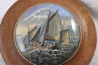 Framed 19th Century Pratt Ware Pot Lids Fishermen Sailing Ships   Ocean