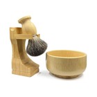 Bamboo Wood Shaving Set  Pure Badger Shave Brush Bowl   Fragrance Free Soap-4pcs