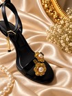 Vintage Women Gold Tone Faux Pearl Floral Shoe Clips Pair Bridal Elegant