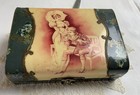 Antique Victorian Celluloid Vanity Box  Boy   Girl  Flowers  Pink  Green