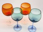 Vintage Pier 1 Imports Glass Goblets Set Of 4 Amberina Blue Wine Water Glasses
