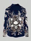 Men s Long Sleeve Shirt  Vintage Skull   Floral Print  Gothic Style Size Med