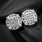 White Gold Sterling Silver Iced Cz Men s Round Hip Hop Stud Earrings