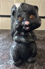 Vintage Ceramic Mold Skunk Hand Painted Figurine Brown Eyes Porch Patio Garden
