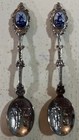 Vintage 2 Dutch Holland Porcelain Windmill Delft Souvenir Spoons Relief Scene