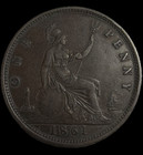 1861 Uk Queen Victoria Great Britain Large 1 Penny Coin Bun Head Strong Details