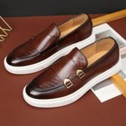 New Fashion Men Black Brown Flat Monk Strap Leather Shoes Casual Loafer Footwear