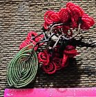 Vintage French Glass Beaded Red Flowers   Green Leaf