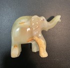 Carved Polished Stone Elephant Figurine Carving  Light Green   Tan  Onyx